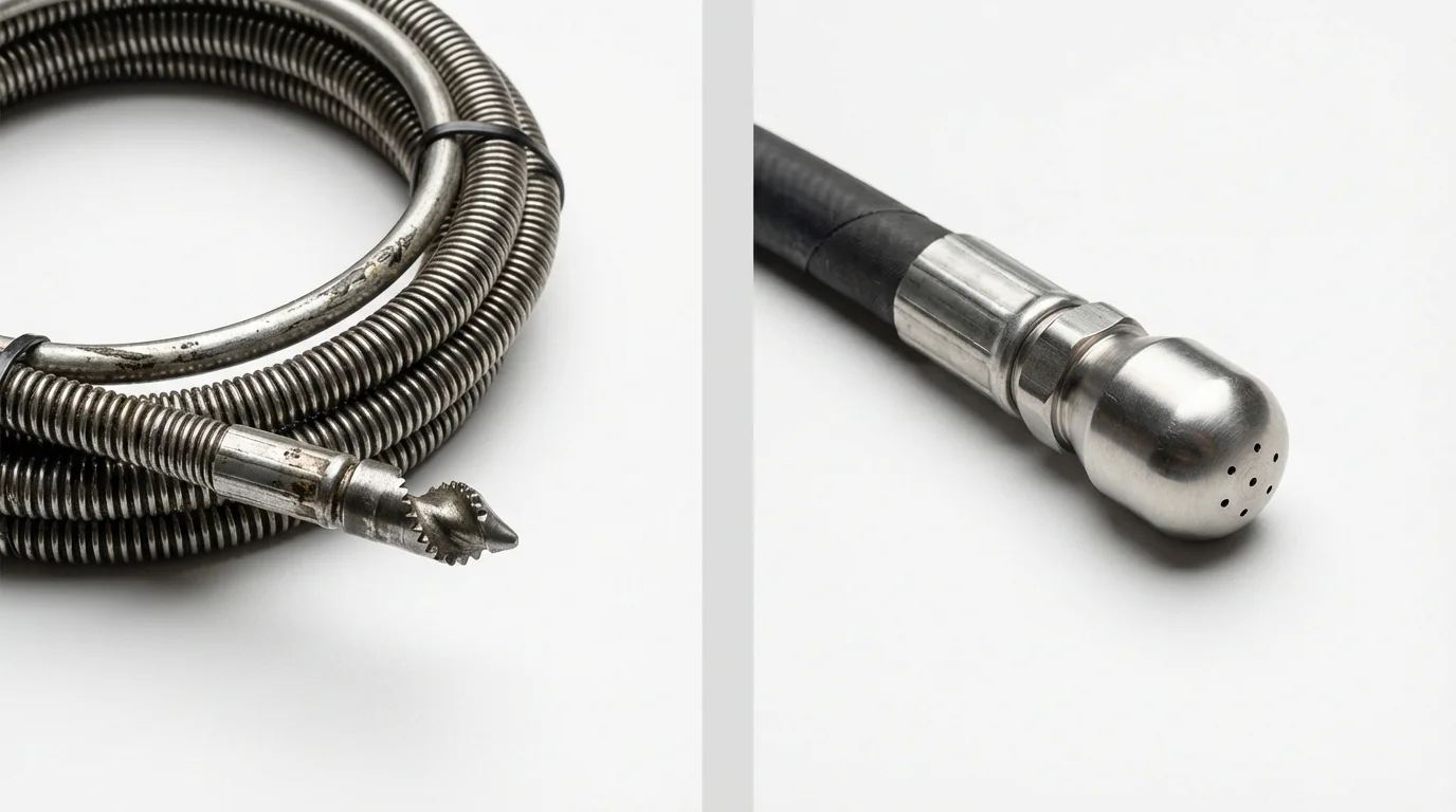 Drain snake cable and hydro jetting nozzle used for drain cleaning in Bracey, VA