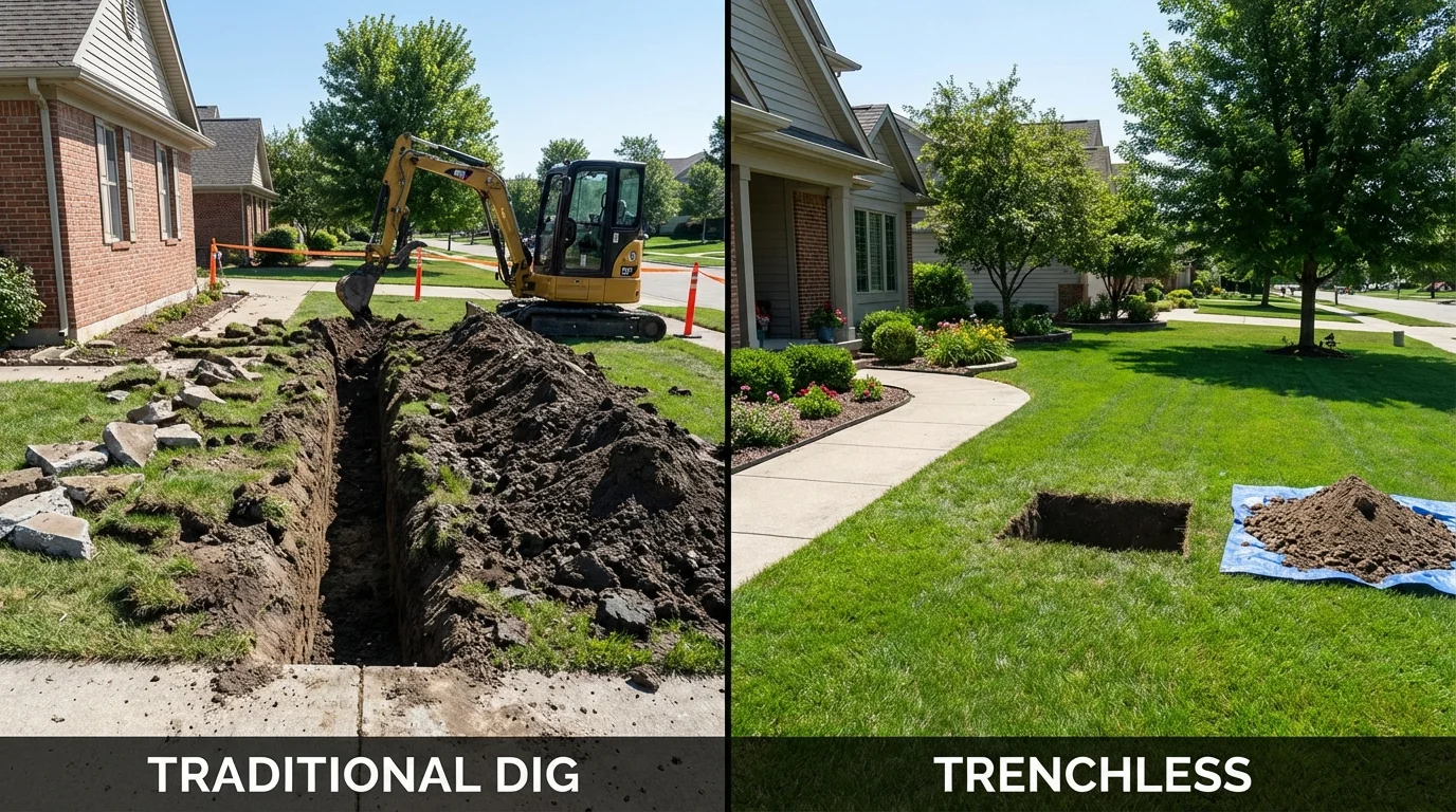 Trenchless sewer repair with minimal yard damage versus traditional excavation in Bracey, VA